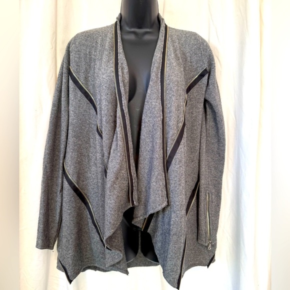 Jamison Women's Sz S Wool x Cashmere Blend Abstract Cardigan With Zipper Accents - Picture 1 of 5
